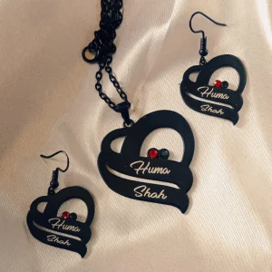 Black Pendant with Earrings – Stainless Steel